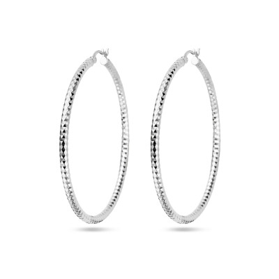 Smalle zilveren oorringen - Gediamanteerd gerhodineerd - Diameter 58 mm
