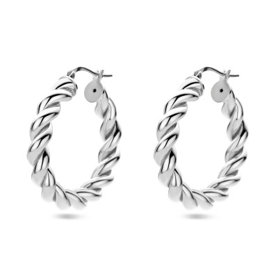 Gedraaide zilveren oorringen - Gerhodineerd - Diameter 30 mm
