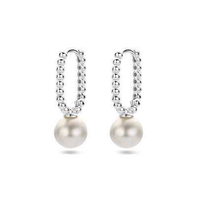 Zilveren klapoorringen met parels en bolletjes - Hoogte 20 mm