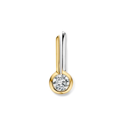 Bicolor gouden hanger met zirkonia in ronde setting 7 mm - Hoogte 18 mm