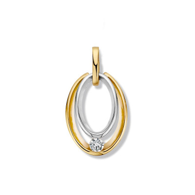 Bicolor gouden hanger met ovale vorm en zirkonia 11.5 mm - Hoogte 20 mm