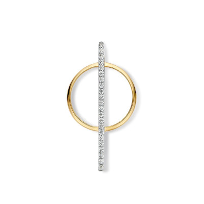 Ronde 14-karaat bicolor hanger met transparant zirkonia staafje - Hoogte 32 mm