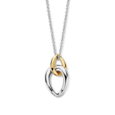 Bicolor gouden hanger met twee in elkaar grijpende ovalen - Hoogte 31 mm