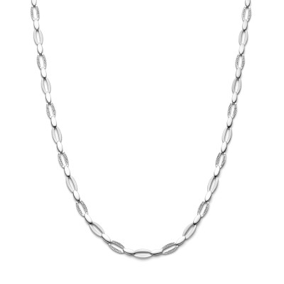Schakelcollier zilver 6 mm met gerhodineerde afwerking en transparante zirkonia - Lengte 45 cm
