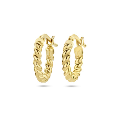 Gedraaide oorringen van gold plated zilver - Breedte 2.5 mm - Diameter 13 mm