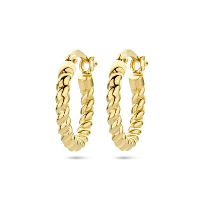 Gedraaide oorringen van gold plated zilver - Breedte 2.5 mm - Diameter 15 mm