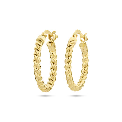 Gedraaide oorringen van gold plated zilver - Breedte 2.5 mm - Diameter 18 mm