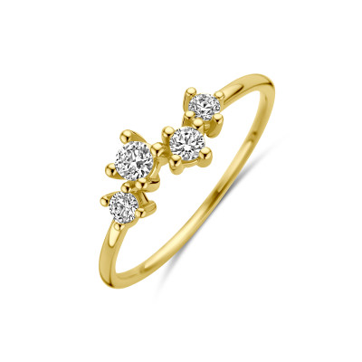 14-karaat gouden ring met drie diamanten in klassieke ronde vorm