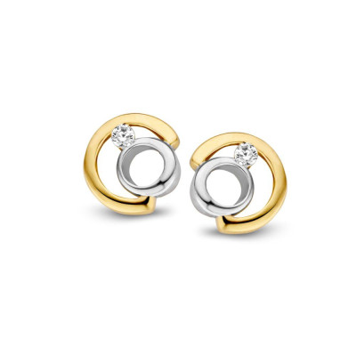 Ronde oorstekers bicolor zirkonia oorknopjes - 9.5 mm