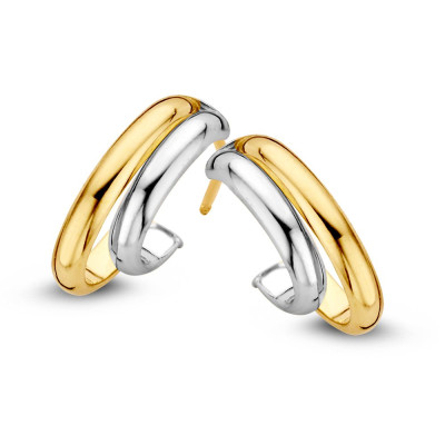 Bicolor steker oorringen bicolor (goud & witgoud) - 6 mm breed