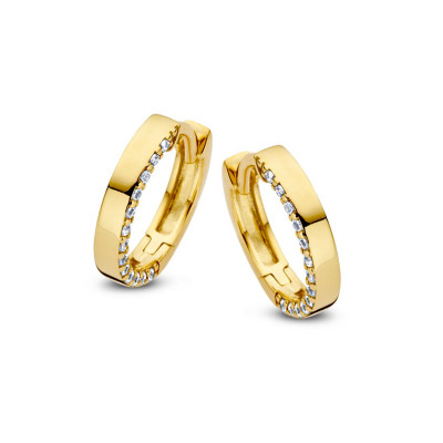 Gouden klapoorringen met zirkonia's - Diameter 12.5 mm