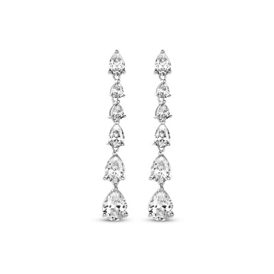 Peervormige oorhangers met transparante zirkonia gerhodineerd zilver - 42 mm