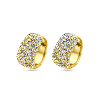 Gold plated brede klapoorringen met pavé zirkonia's - 8.5 x 16 mm