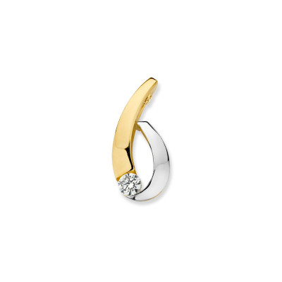 Afgeronde bicolor gouden hanger met zirkonia 7 mm breed - Hoogte 16 mm