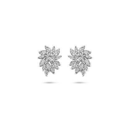Vintage zilveren oorstekers met zirkonia - 14 mm breed, 18 mm hoog