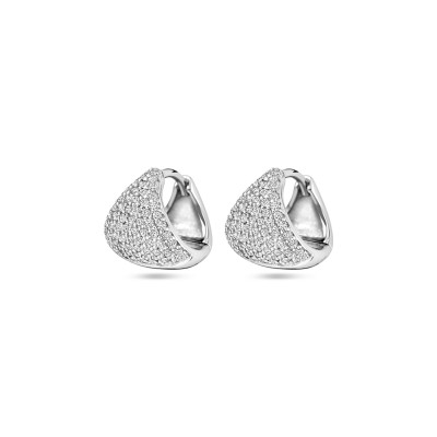 Brede klapoorringen met zirkonia's - Zilveren oorbellen - 12 mm breed