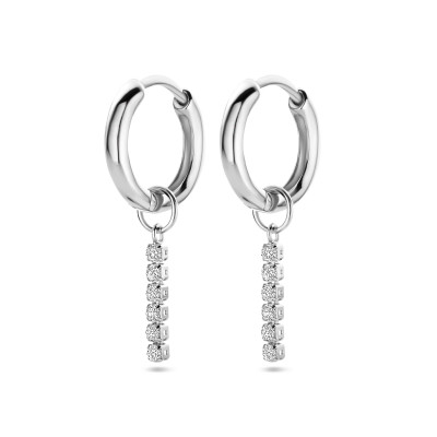 Lange klapoorringen met zirkonia hangers - Zilver - 15 mm