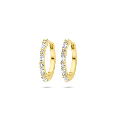 Klapoorringen met zirkonia's gold plating - Diameter 15 mm
