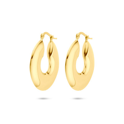 Platte ronde gold plated oorringen - Diameter 30 mm