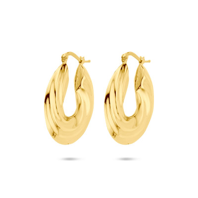 Platte licht gedraaide oorringen met gold plating - Diameter 30 mm