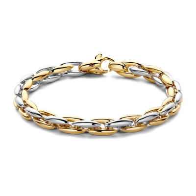 Bicolor armband met 7 mm brede verbonden gouden en witgouden schakels - Lengte 19 cm