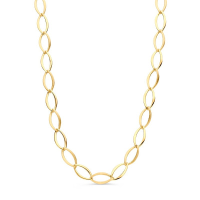 Ovale schakelketting van 10 mm breed mat en glanzend 14-karaat goud - Lengte 45 cm