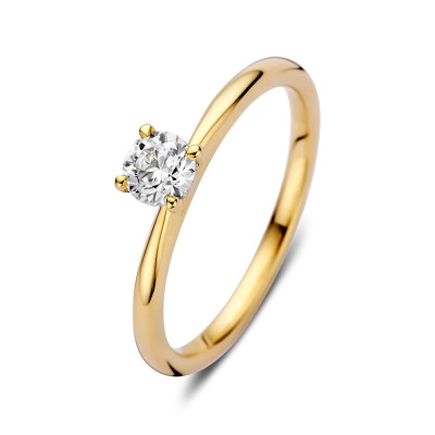 Solitaire ring van 14-karaat goud met ronde diamant 0.40 crt