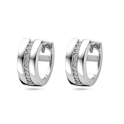 Oorringen van zilver met zirkonia en glanzende afwerking - Diameter 13 mm