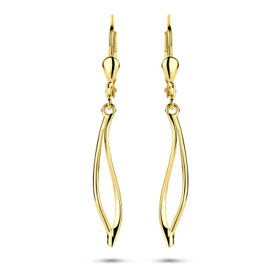 Gouden oorhangers van 14-karaat in opengewerkte druppelvorm - 26 x 4.5 mm