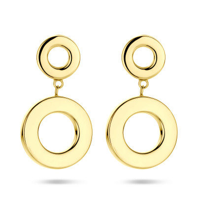glanzende 14-karaat gouden oorhangers in elegant design - Diameter 18 mm