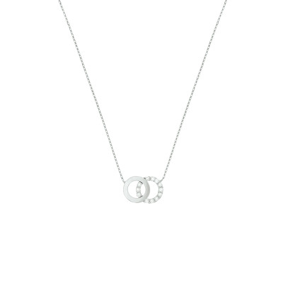 Ketting 14-karaat witgoud 2 verbonden cirkels en zirkonia - Lengte 40-42-44 cm