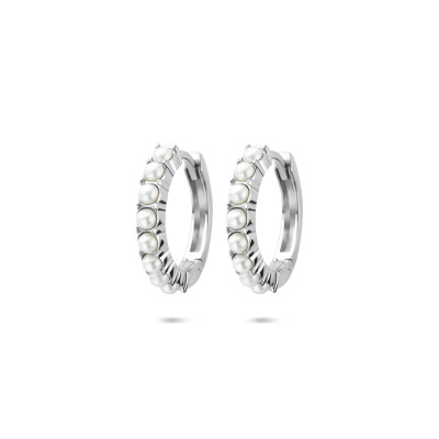 Ooringen 925 zilver glanzende witte imitatieparel - 3 mm breed x 15 mm diameter