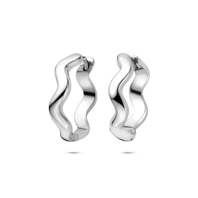 Oorringen zilver golvend patroon en glanzende afwerking - 5 mm breed x 20 mm hoog