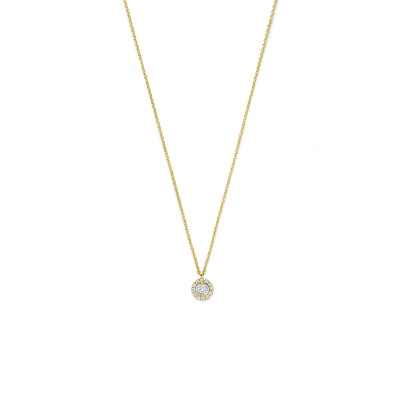 Diamanten ketting 14-karaat goud cirkel hanger 0.14 crt glanzend - Lengte 43-44-45 cm