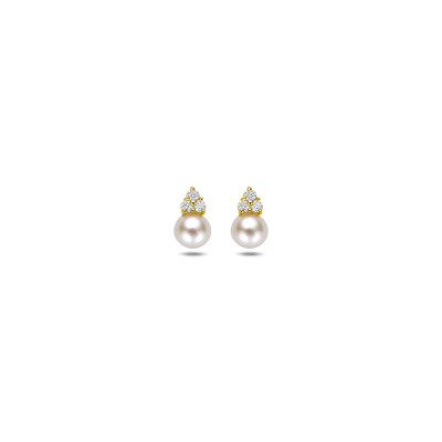 Parel oorknopjes zirkonia 14-karaat goud - 7 mm hoog