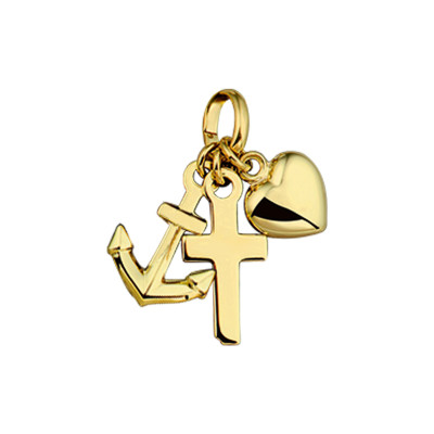 Geloof hoop en liefde hanger 14-karaat goud glanzend - 18 mm hoog