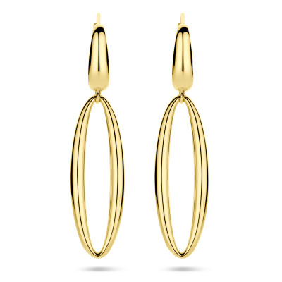 Ovale oorhangers 14-karaat gouden design voor dames - 9.5 mm breed x 42 mm hoog