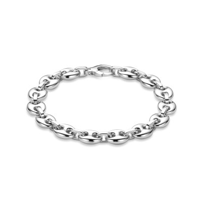 Koffieboon schakelarmband 925 zilver glanzend 9.5 mm breedte - Lengte 20.5 cm