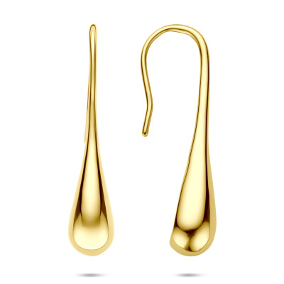 Druppel oorhangers goudkleurig glanzend minimalistisch design - 7.5 mm breed x 38 mm hoog