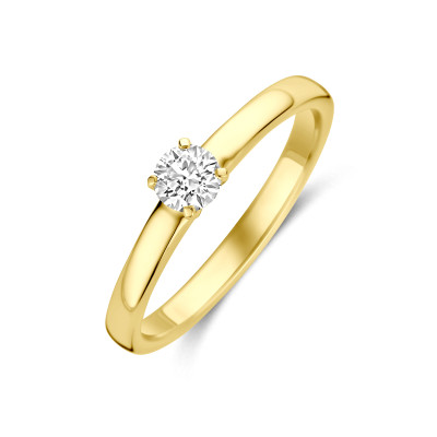 Solitair ring 14-karaat goud diamant briljant 0.25 crt 4 mm breedte