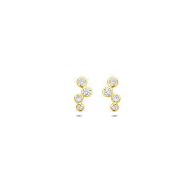 Oorknopjes goudkleurig 9-karaat en zirkonia in ronde zetting - 4 mm breed x 9.5 mm hoog