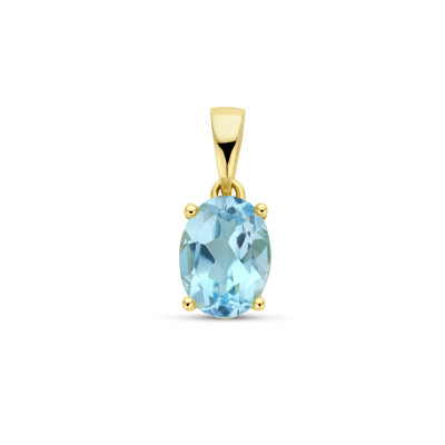 Hanger met steen 14-karaat goud blauwe ovale topaas - 6 mm breed x 14 mm hoog