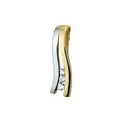 Bicolor hanger met steen 14-karaat goud witgoud zirkonia golvend - 5 mm breed x 16 mm hoog