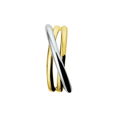 Bicolor hanger crossover glanzend 14-karaat goud - 9 mm breed x 18.5 mm hoog