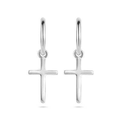 Zilveren oorringen kruisjes glanzend gerhodineerd - 1.5 mm breed x 31 mm hoog