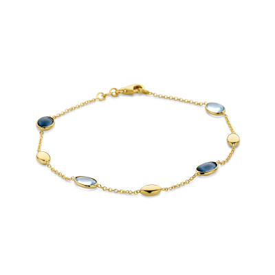 Blauwe topaas armband van 14-karaat goud met ovaaltjes 1.2 mm breedte - Lengte 19 cm