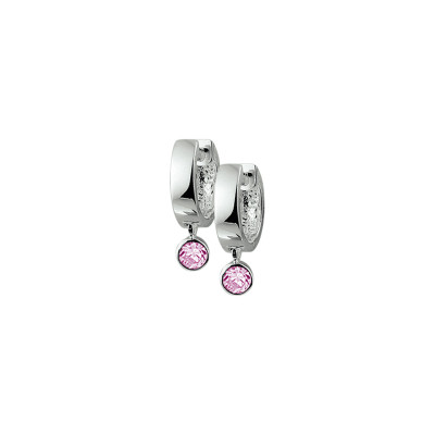 Ronde klapoorringen met roze zirkonia 925 zilver glanzend - 3.5 mm breed x 13 mm hoog