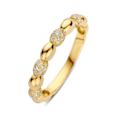Diamanten ring 14-karaat glanzend goud bolletjes transparant 0.27 crt 3 mm breedte