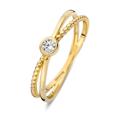 Crossover ring 14-karaat goud zirkonia transparant dubbele band 4 mm breedte