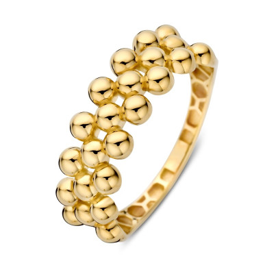Bolletjesring 14-karaat goud glanzend drie rijen 6.8 mm breedte